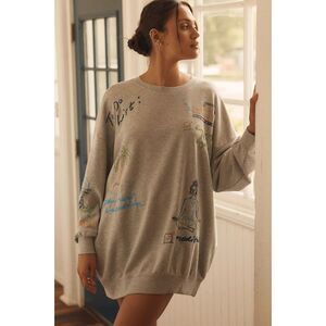 By Anthropologie Embroidered Crew-Neck Sweatshirt Top Oversized SP NWT 284938